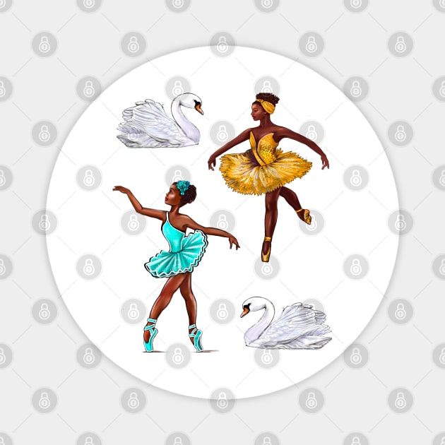 The top 10 best Dance gifts - Swans - African American Ballerinas Black girls dancing Ballet Dancers Brown skin Ballerina Magnet by Artonmytee